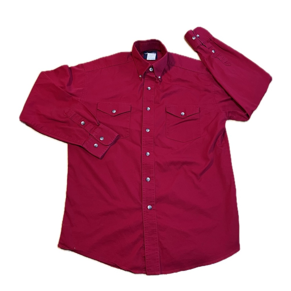 Wrangler Men’s Red Button Down Shirt Western Workwear Long Sleeve Size M